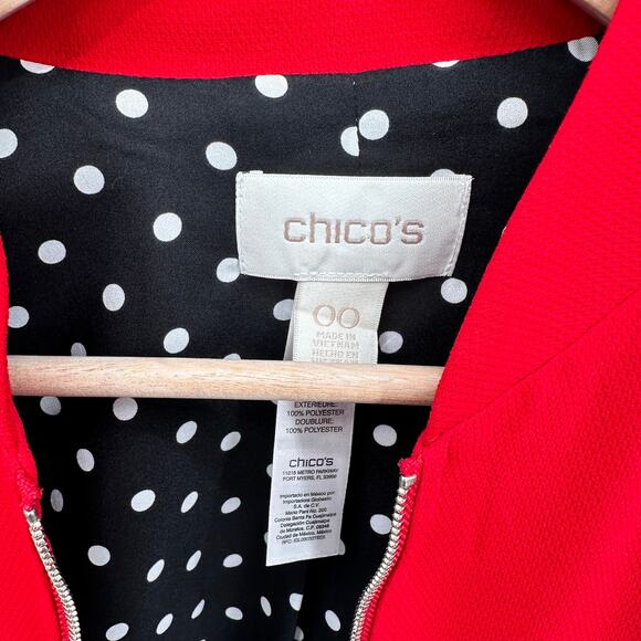 CHICO'S Red Full Zipper Stretch Bomber Jacket // XS - Picture 4 of 9